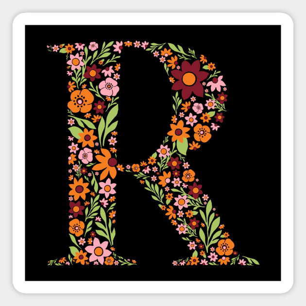 Retro Floral Letter R Magnet by zeljkica